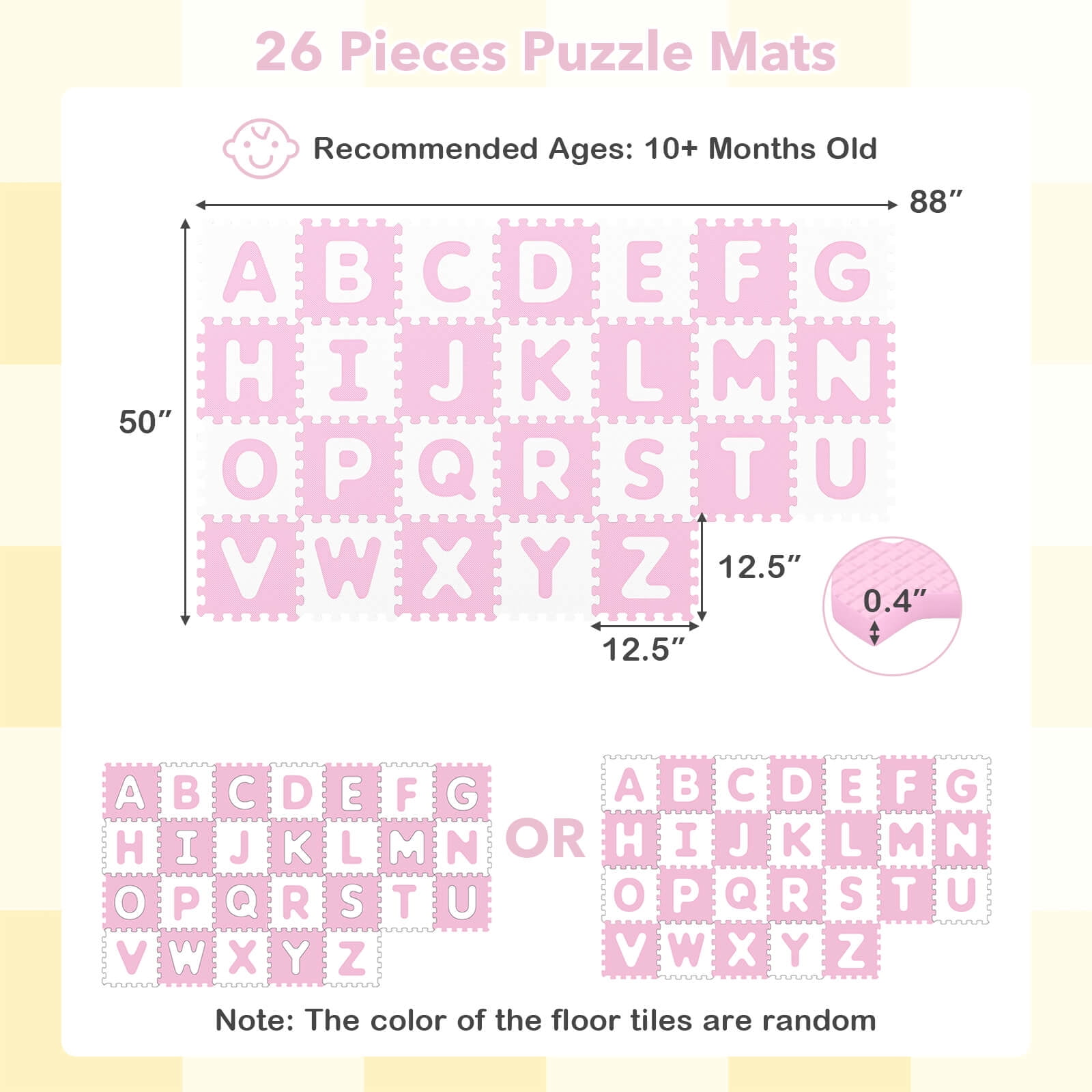 Infans 26 PCS 12.5" x 12.5" Interlocking ABC Play Mats w/Detachable Letters for Kids