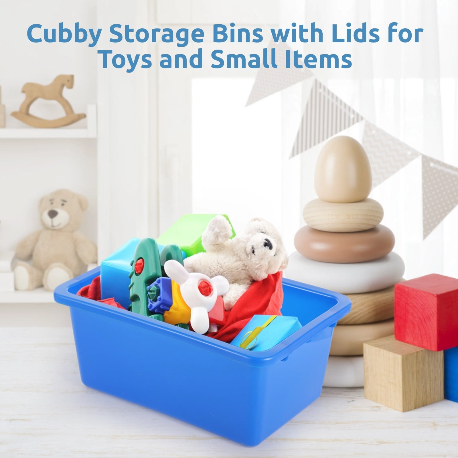 6 PCS Cubby Bins, 11.3 x 7.6 x 4.8 Inch Multi Colors Storage Bins with Lids, Plastic Storage Bins Toy Storage Containers, Stackable Organizer Cubbies for Classroom Home