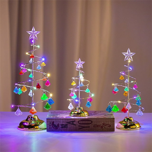 Fiudx Lámpara Led de Árbol de Navidad, Colgante de Cristal, Funciona con Pilas, Luz Suave, Diseño Que Cuida La Vista, Elegante para Dormitorio, Sala de Estar, Boda, Funciona con 3 Pilas Aaa.