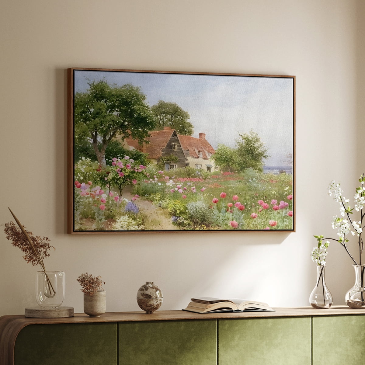 Vintage Landscape-CCLIV By Wexford Home Framed in Walnut Wood Gallery Wrapped Canvas 25 in. x 37 in.