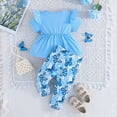 thumbnail image 5 of mgoYE Baby Girl Clothes 6-9 Months Baby Girl Clothes Toddler Girl Outfits Infant Girl Summer Clothes for Girl Ruffle Shirt Pants+Cute Headband 3PCS(Blue,6-9 Months), 5 of 7