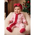 thumbnail image 6 of Lairauiy Infant Baby Girl Christmas Romper Printed Long Sleeve Footed Jumpsuit Headband 0-18 Months, 6 of 9