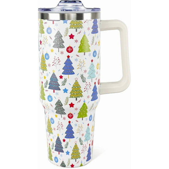 Christmas Tumbler 40oz Christmas Trees Tumbler with Lid and Straw Snowflakes Cup Xmas Insulated Coffee Mug Christmas Gifts for Women Men
