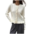 thumbnail image 5 of Liuinsasek Knit Cardigan for Women Solid Color Long-Sleeve Crew-Neck Button-Up Ruffled Knit Cardigan Casual Cute Sweaters Fall Winter Outfits, 5 of 7