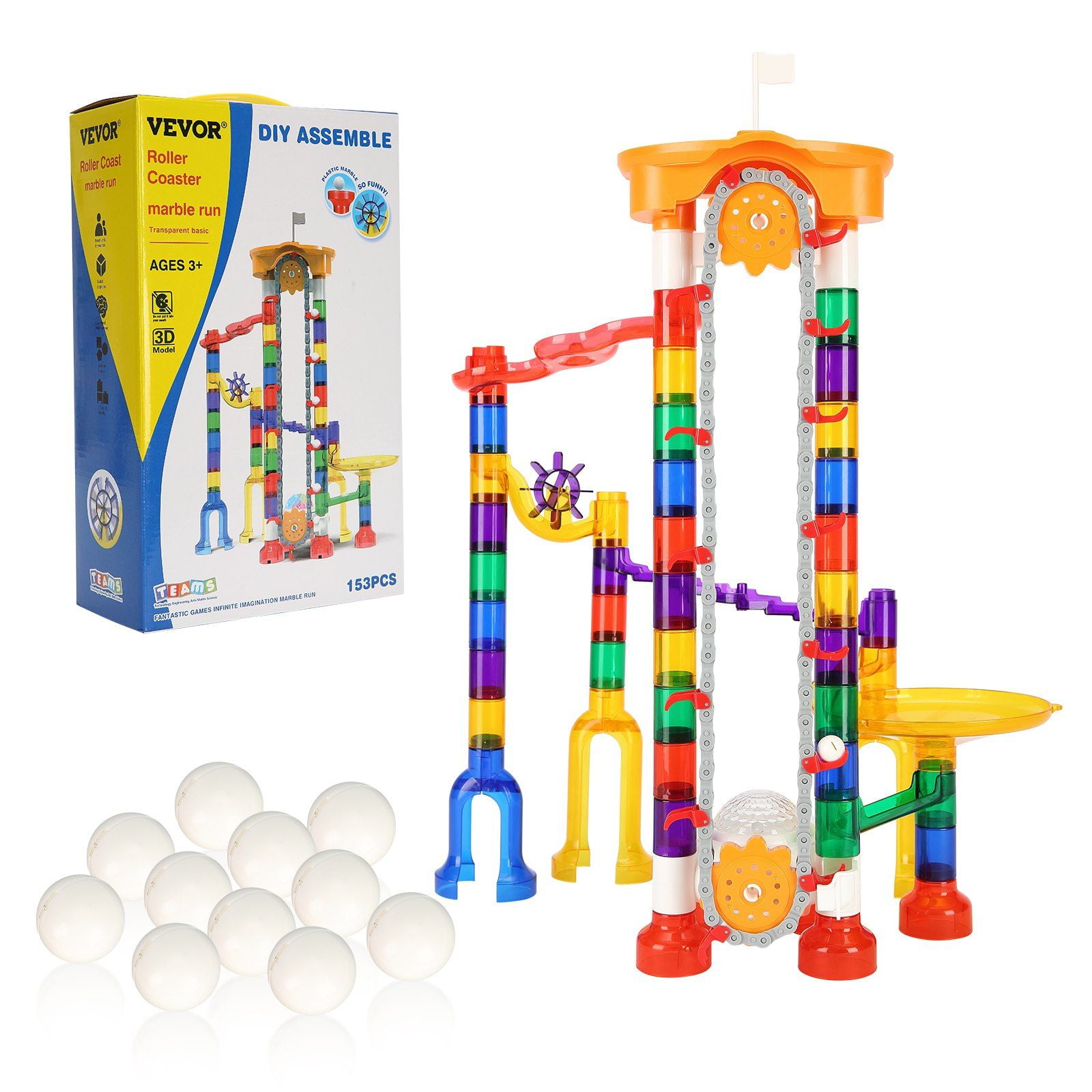 MASU★MARBLE GLITTERS MindWare Sparkle Marble Run: 103 Piece Set, Mid Sized Marble