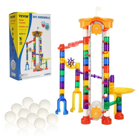 Marble Run Set 153 PCS with Motorized Elevator, Educational STEM Maze Building Blocks Toy with 123 Pieces and 30 Marbles, Interactive Marble Race Track Game Gift for Kids Ages 3 and Up