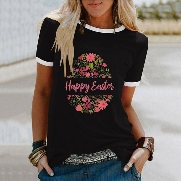 EQWLJWE Oversized Shirts for Womens Easter Bunny Tshirt Tee Short Sleeve Tops Blouse Cute Easter Graphic Shirts Fun Summer Shirts for Beach
