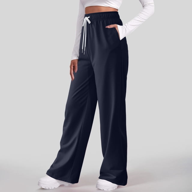 TINZ Pantalon de Survêtement Doublé pour Femmes, Pantalon Grand à Jambe Droite, Pantalon de Jogging, Pantalon d'Entraînement Taille Haute Extensible, Pantalon Décontracté Petite Coupe Ample pour Femmes, Habillé Décontracté