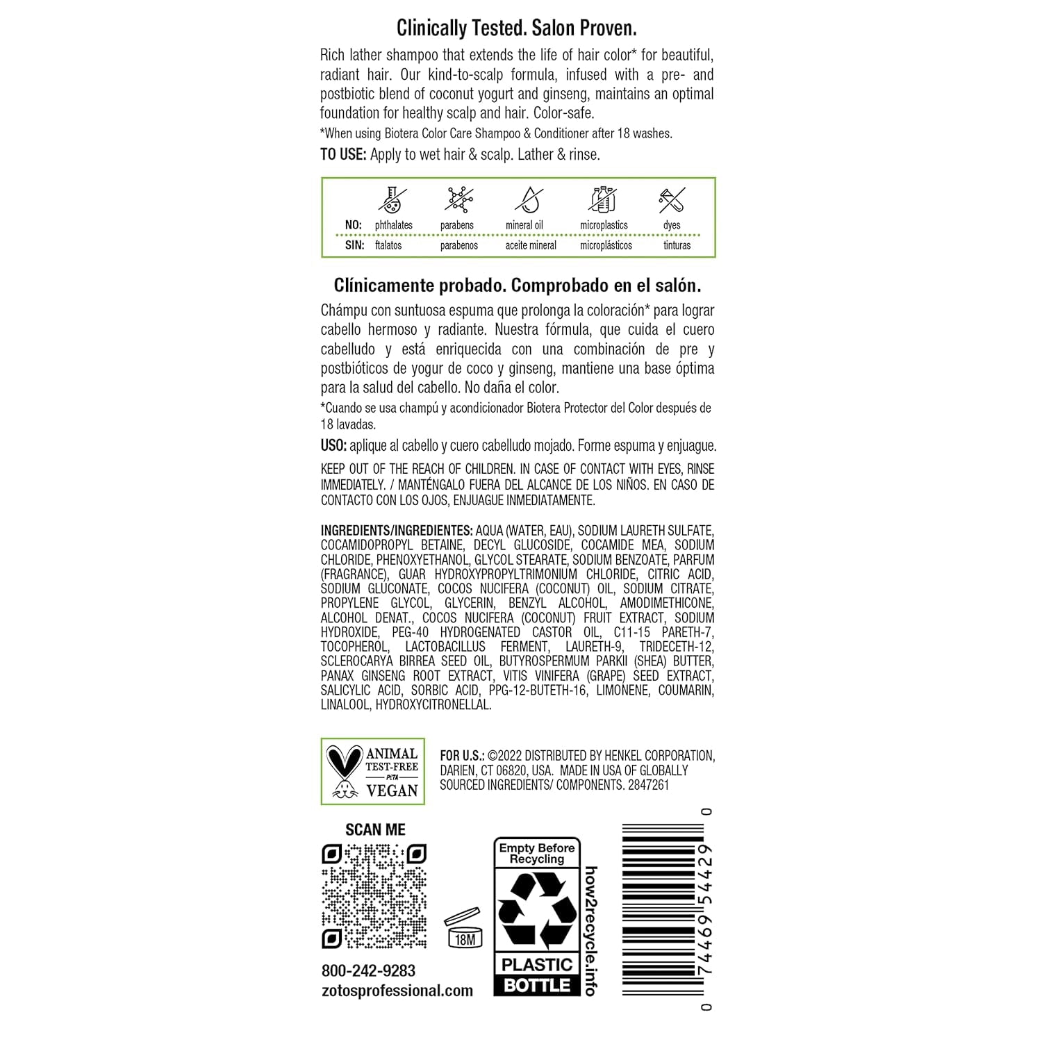 Biotera Color Care Shampoo | Extends & Maintains Color-Treated Hair | Microbiome Friendly | Vegan & Animal Test Free | Paraben Free | Color-Safe