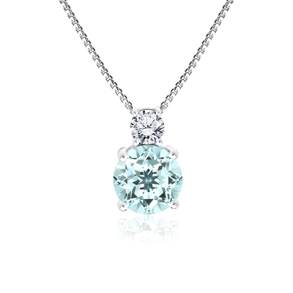 JeenMata 2 Carat March Birthstone Necklace - Dangling Round Cut Necklace Pendant in White Gold Plating for Women