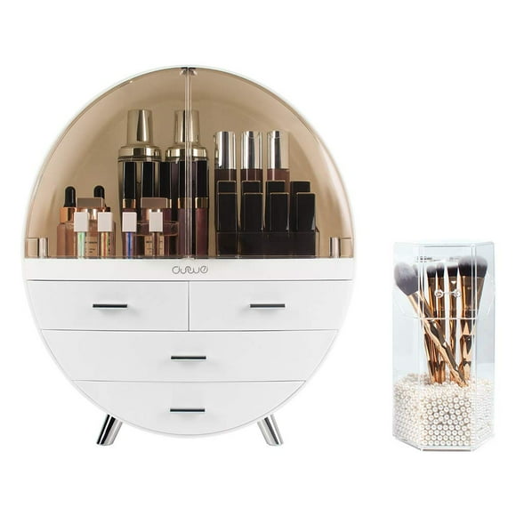 OBMMIRAO Elegant Dustproof Makeup Storage Organizer Box, Waterproof Large Cosmetics Organizer Storage with Drawers Skincare Cosmetic Display Cases for Countertop Bathroom Dresser Dedroom
