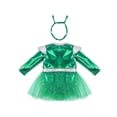 thumbnail image 4 of TiaoBug Toddler Baby Girls Alien Outfit Metallic Bodysuit Long Sleeve Tutu Dress with Headband Green 9-12M, 4 of 7