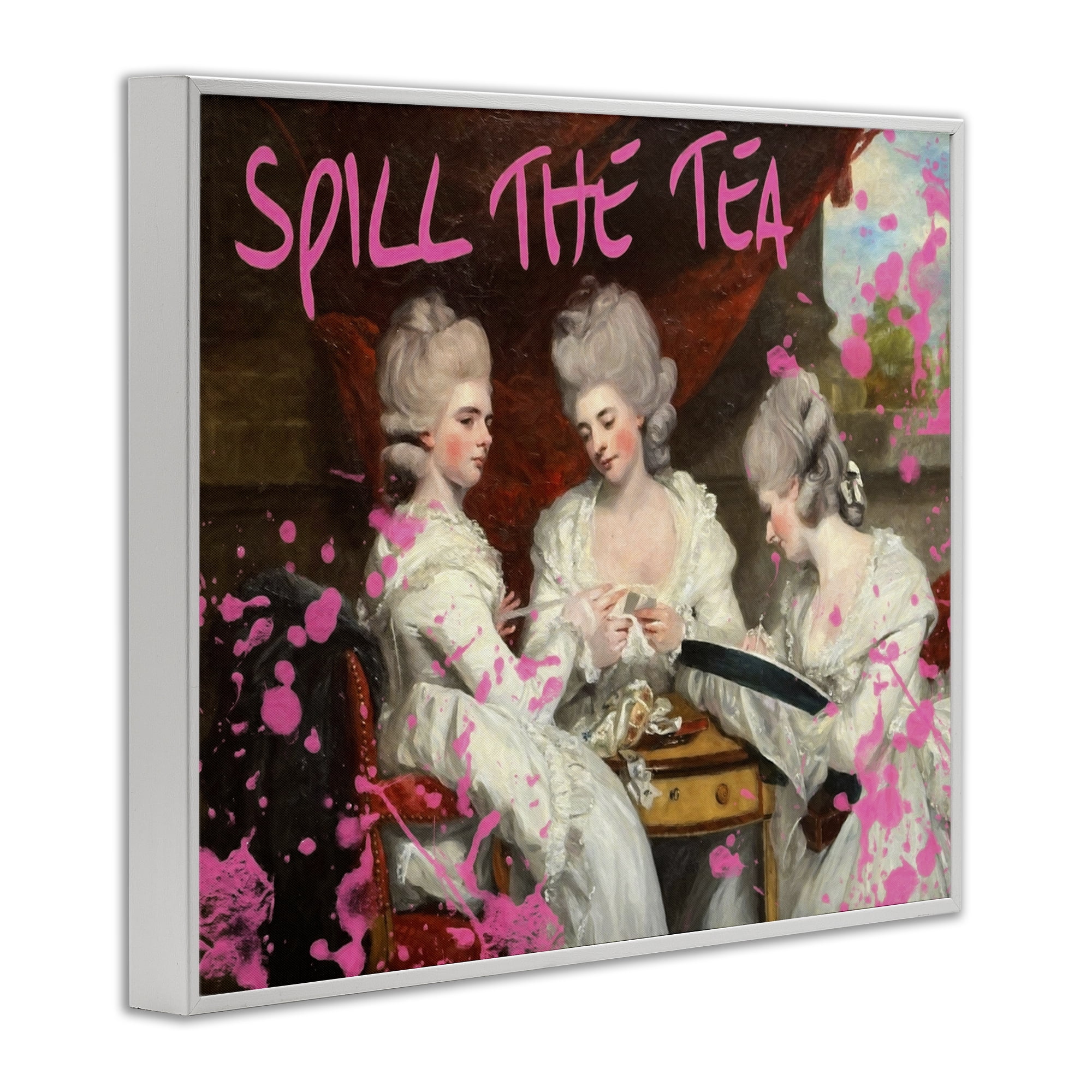 Stupell Industries Spill The Tea Iconic Ladies White Framed Giclee Art, design by Grotto Studios