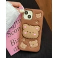 thumbnail image 4 of Kawaii 3D Teddy Bear Phone Case for 17 Pro (with Retractable Phone Stand & Grip) Cute Girly Cartoon Soft Silicone Phone Cover for Girls, Kids, Teens, and Women, Brown, 4 of 12