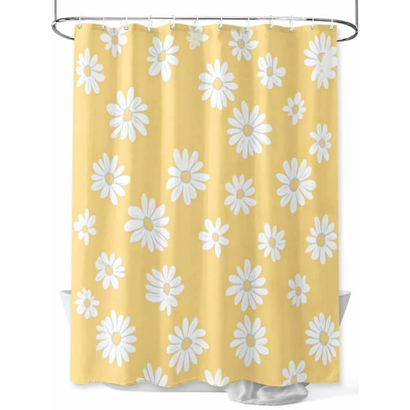 Retro Daisy Shower Curtain, White Floral Yellow Backdrop Waterproof Shower Curtain Set with 12 Hooks Lightweight Washable Fabric Shower Curtains for Bathroom 48x72 Inches