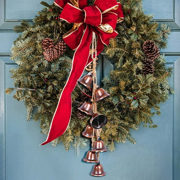 Xuniizn Christmas Bells for Decoration, Gold Bells for Christmas Decorations, 4 Vintage Cluster Cow Bells on Rope, Bells Christmas Decor for Wall, Bedroom, Living Room, Door, Harmony Handmade Rustic