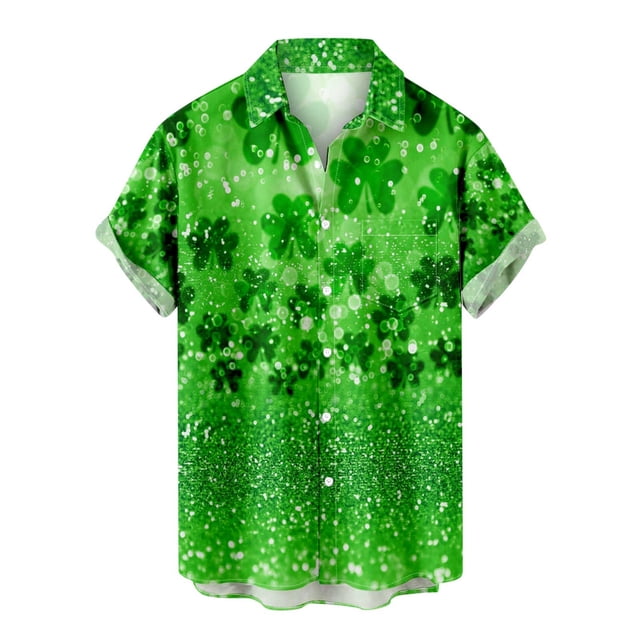 Birdeem Chemise Décontractée pour Hommes Boutons Imprimé Saint-Patrick avec Poche Col Rabattu Manches Courtes