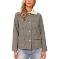 thumbnail image 1 of Chaqueta de Houndstooth Inspire Chic para mujer con cuello Peter Pan, de manga larga, abotonada, abrigo vintage de invierno, marrón, 1 of 6
