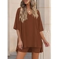 thumbnail image 4 of PRETTYGARDEN 2 Piece Sets for Women Summer Lounge Short Set Spring Matching Biker Shorts V Neck Oversized Shirt Clothing, 4 of 10