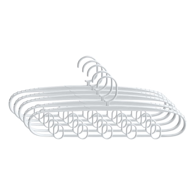 White No Slip Hanger 5 Pack With 5 Notches For Straps And Dresses Non Slip Shoulder Design For Closet Organization Metal Construction