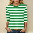 thumbnail image 2 of felwors 3/4 Sleeve Shirts for Women Spring Striped Crewneck Business Casual Tops Loose Three Quarter Length Work Blouses (Green, XL), 2 of 5