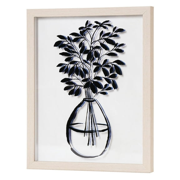 American Art Decor Branch Leaves in a Vase Printed Glass Wall Art, Natural/Black - 12" x 15"