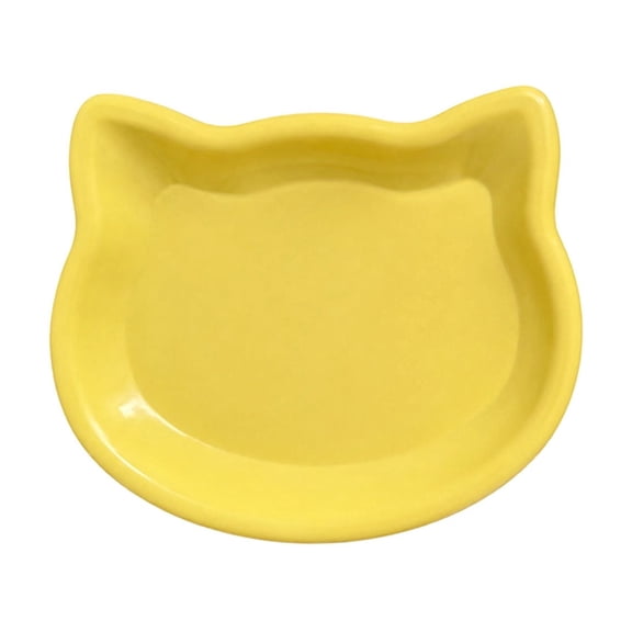 Cat Face Shaped Pet Food Bowl with Non-Slip Base, Shallow Rim Plastic Dish for Wet Dry Treats Kibble, Cute Design for Mealtime
