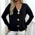 thumbnail image 5 of Vivianyn HD Women's V Neck Cardigan Sweater with Large Buttons, Casual Open Front Coat,Black,Size S-XXL, 5 of 9