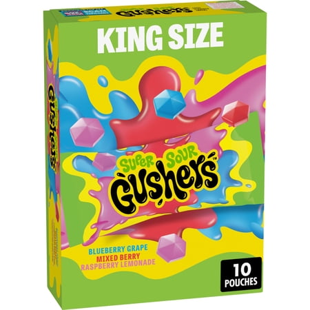 Gushers Super Sour Fruit Flavored Snacks, King Size Pouches, 10 Ct, 20 oz