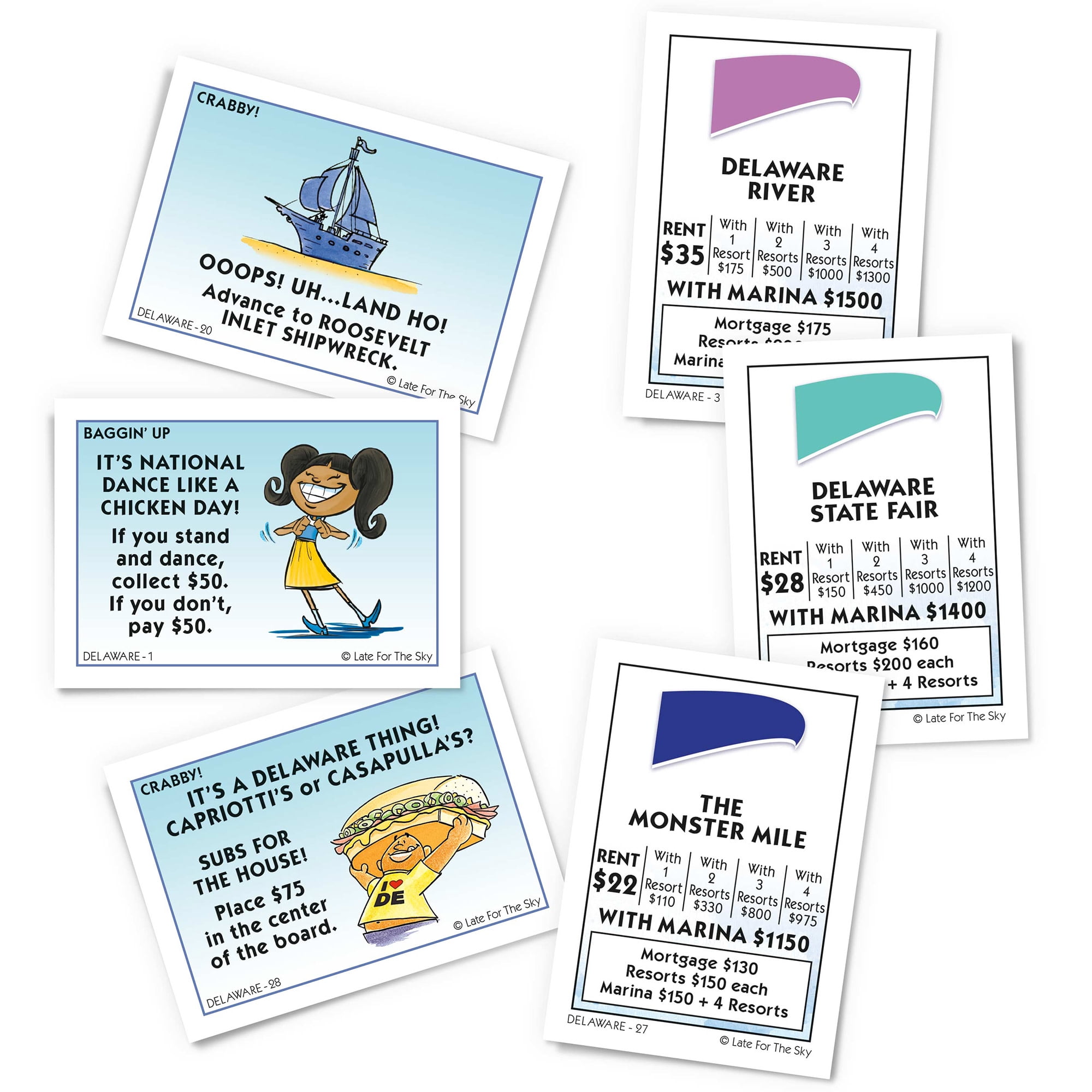 Late For The Sky: Delaware-Opoly - State Themed Opoly-Style Board Game, Landmark Properties, Family Strategy, 2-6 Players, Traditional or 1hr Version