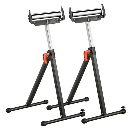 KFFKFF Twin Roller Stands, Support up to 250 lbs, Height Modifiable from 27-43 in, Collapsible Sturdy Design with Shiny Steel Roller Head & Boundary Guides