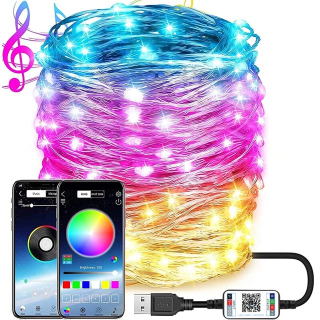 Tira de luces Led con Bluetooth para decoración de dormitorio, luces inteligentes de hadas impermeables con Control por aplicación para exteriores, USB, Navidad, Año Nuevo, 2024