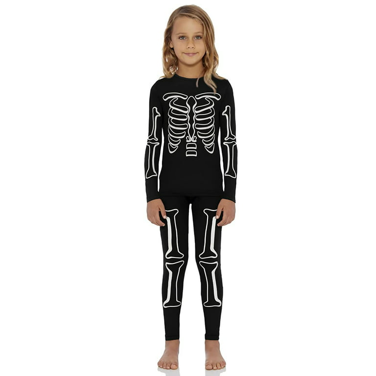 Rocky Girls Thermal Underwear Top & Bottom Set Long Johns for Kids, Glow in  the Dark Skeleton Design Large 