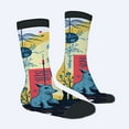 thumbnail image 2 of Four Seasons Universal Socks (2 Pairs) - Vibrant Abstract Design with Blue Wolf Geometric Shapes & Stylized Plants - Unisex Trendy Mixed Color Socks, 2 of 5