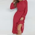 thumbnail image 4 of qolati Women's Boho Long Sleeve Dresses Casual Round Neck Polka Dot Print Midi Dress Elegant Puffy Sleeve Ruffle Hem Flowy Holiday Dress, 4 of 6