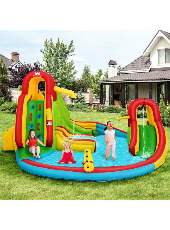 Costway Kids Inflatable Water Slide Park with Climbing Wall Water Cannon and Splash Pool