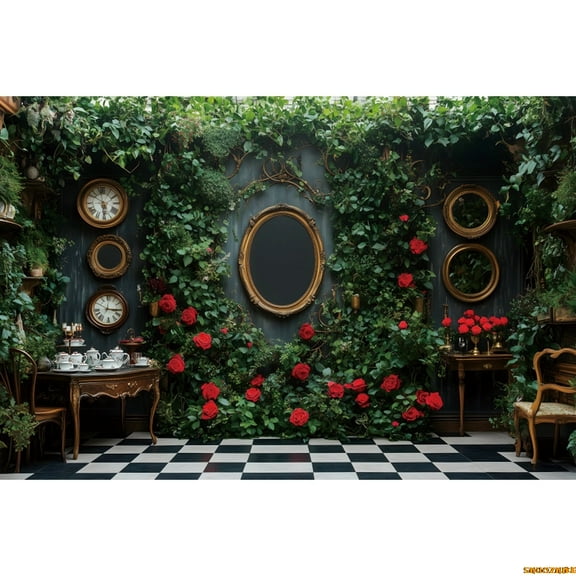 Vintage Indoor Gard Floral Clock Photography Background Castle Girl Birthday Party ic Portrait Photo Backdrop Studio