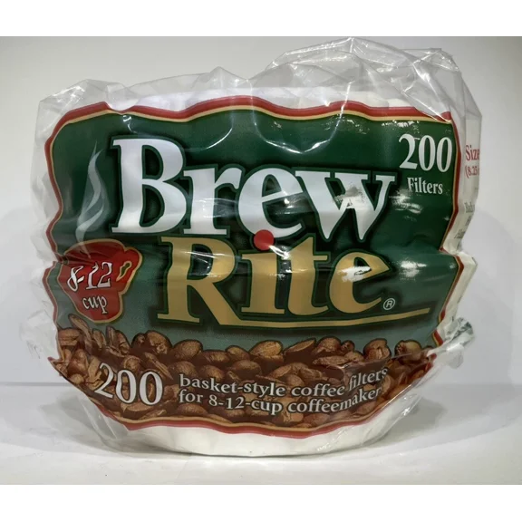 Brew Rite 8-12 Cup 200 Ct Total Paper 3 1/4” Basket Style White Coffee Filters