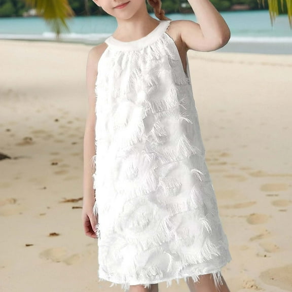 Little Girl Dresses Sleeveless A-Line Tiered Swing Cute White Dress For Girls Birthday Dress Fancy Dresses