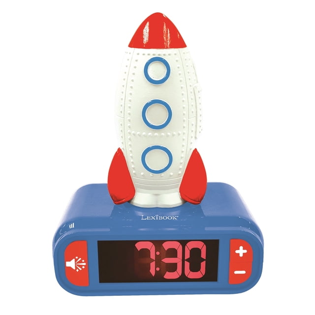 Lexibook - Reloj Despertador Digital Infantil con Luz Nocturna y Función de Repetición, Cohete Luminoso, Color Azul - RL800SPC
