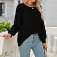 thumbnail image 6 of Women Solid Pullover Shirts Long Puff Sleeve Round Neck Casual Loose T-Shirt Pleated Tops Black,L, 6 of 6