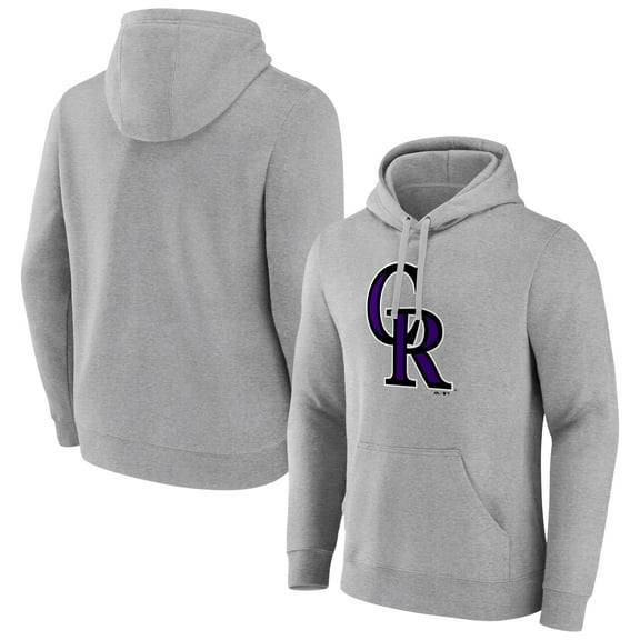 Men's Heather Gray Colorado Rockies Official Logo Fitted Pullover Hoodie