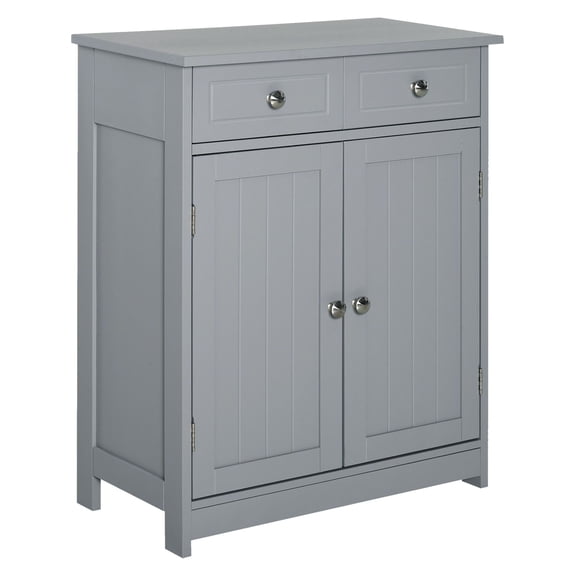 Bathroom Linen Cabinet, Freestanding Storage with 2 Drawers, Grey MDF Bathroom Organizer, Elevated Base, 23.5"L x 11.75"W