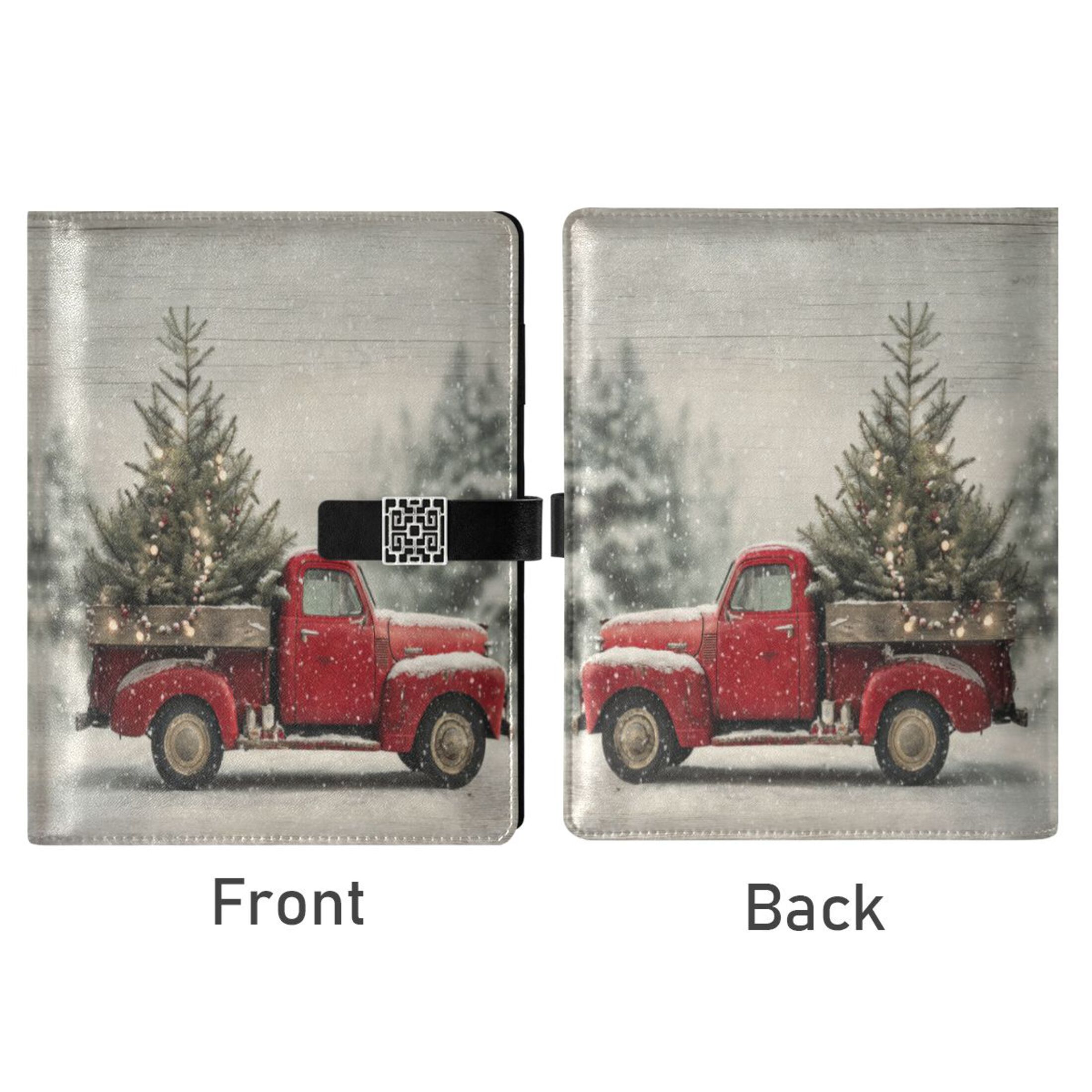 9.2x6.7 inch Leather Notebook 100 Sheets, Multi-Pocket Design & Pen Loop Vintage Red Truck Refillable Journal Organizer