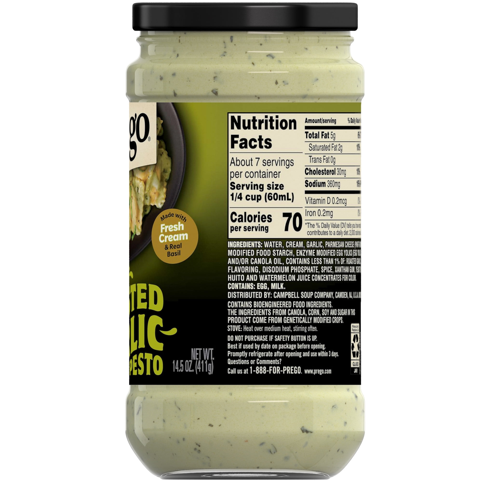 Prego Creamy Roasted Garlic Pesto Pasta Sauce, 14.5 oz Jar