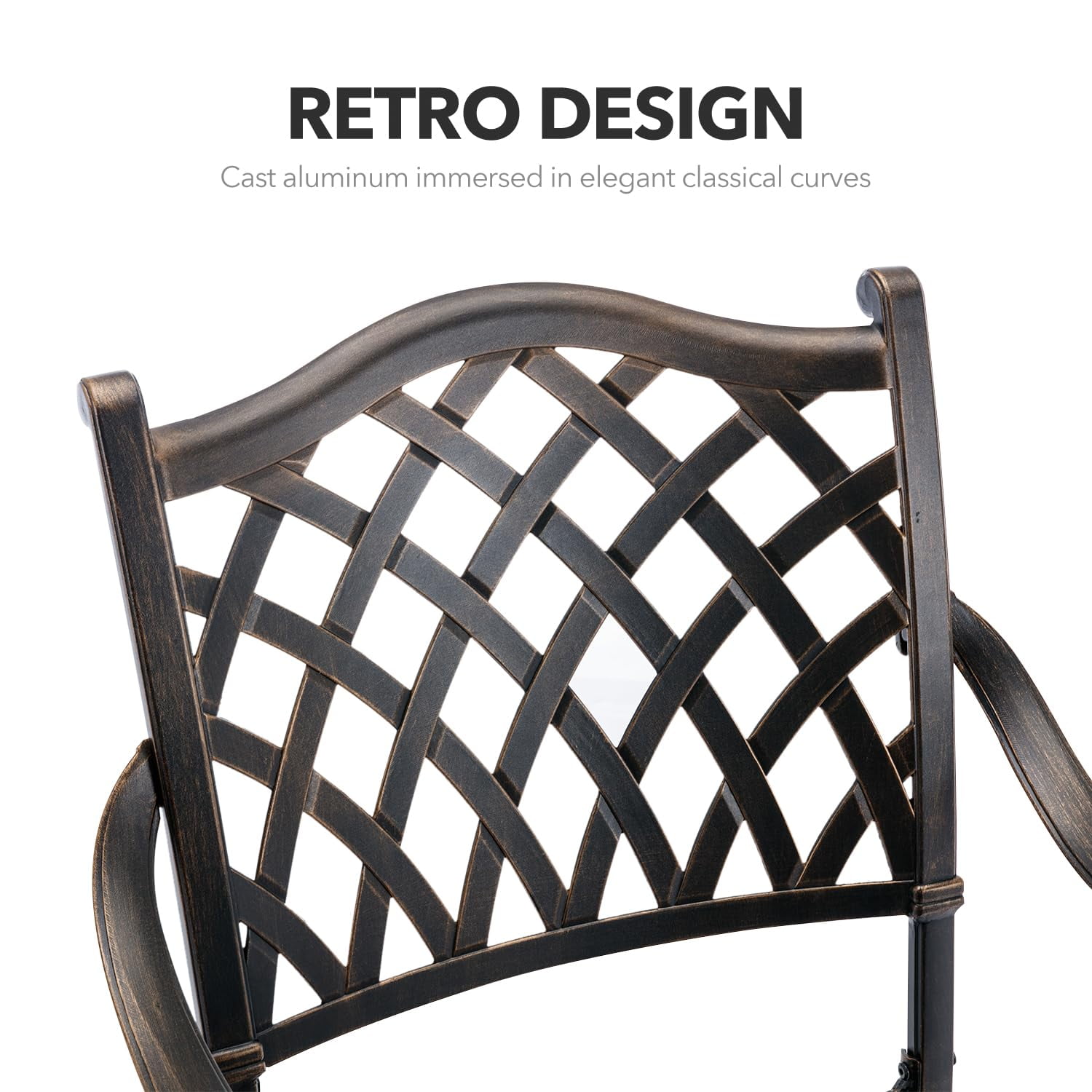 Lattice Outdoor Cast Aluminum Patio Dining 2 Chairs, Weather Resistant with Thicker Cushions for Patio, Deck, Garden