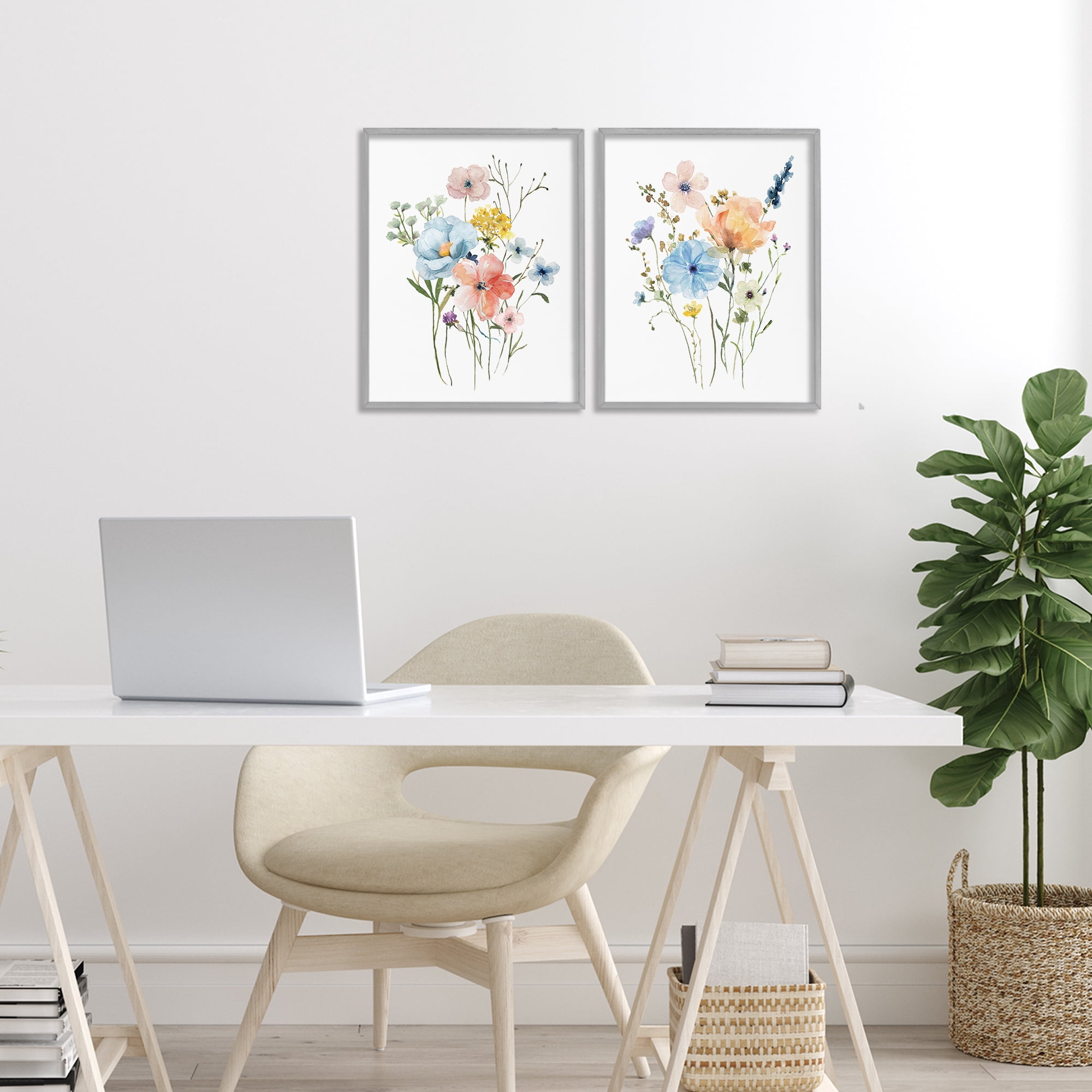 Stupell Industries Wildflower Sprig Bundles 2 Piece Gray Framed Giclee Art Set, design by Livi Finn