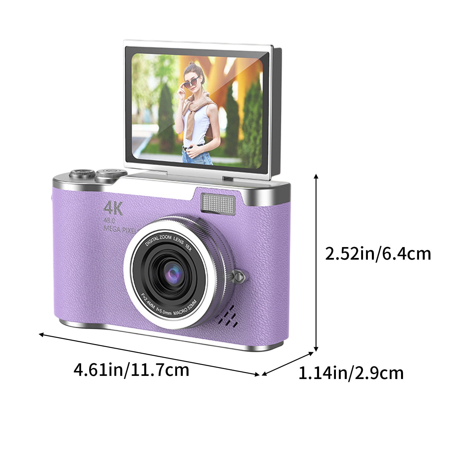 Digital Camera, Gaqring 2.4 Inch Flip Screen Autofocus 1080P HD Selfie Beauty Camera, 8X Digital Zoom 48MP CMOS Sensor Night Vision Flash Portable Teen Camera, Purple