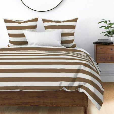 Wide Stripe Chocolate Stripe White Brown French Sateen Duvet Cover