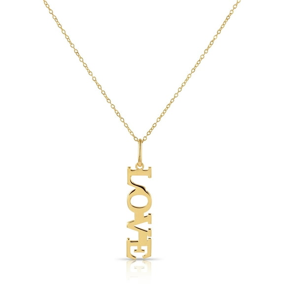 Tilo Jewelry 14K Yellow Gold Dainty LOVE Script Pendant Charm Necklace for Women & Unisex | 18 Inch Cable Chain